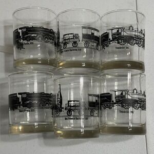 Vintage Train Lowball Drinking Glasses Set‎ of 6 Locomotive Heavy Pacific